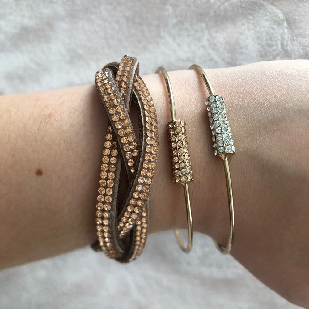 Gold And Rose gold Rhinestone Bangle Bracelet Set
